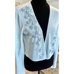 J. Jill Soft Blue Floral Embroidered Sweater